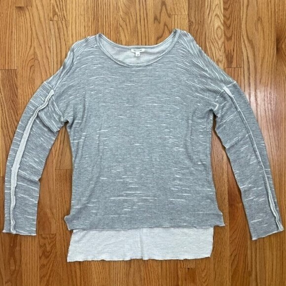 NATION LTD Ribbed Burnout Distressed Texture Grey Long Sleeve Shirt Women Medium - Picture 8 of 13